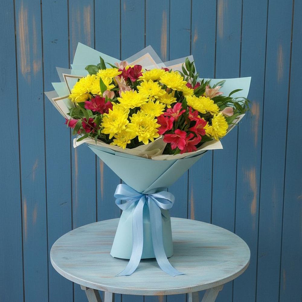 Букет цветов из: Альстромерии и Хризантемы в Олу