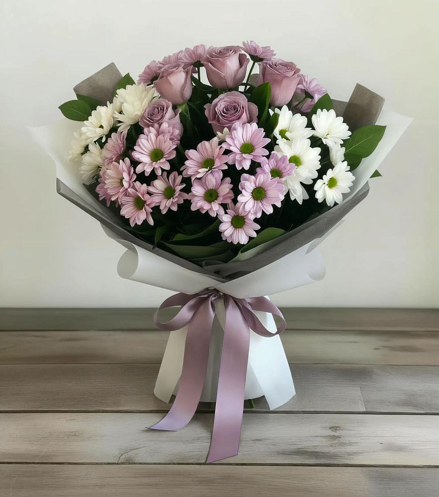Букет цветов из: Хризантемы и Розы в Олу