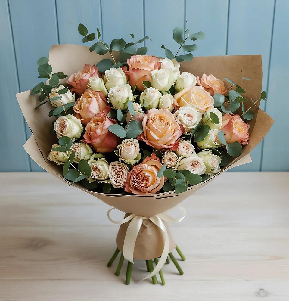 Букет цветов из: Альстромерии и Розы в Олу