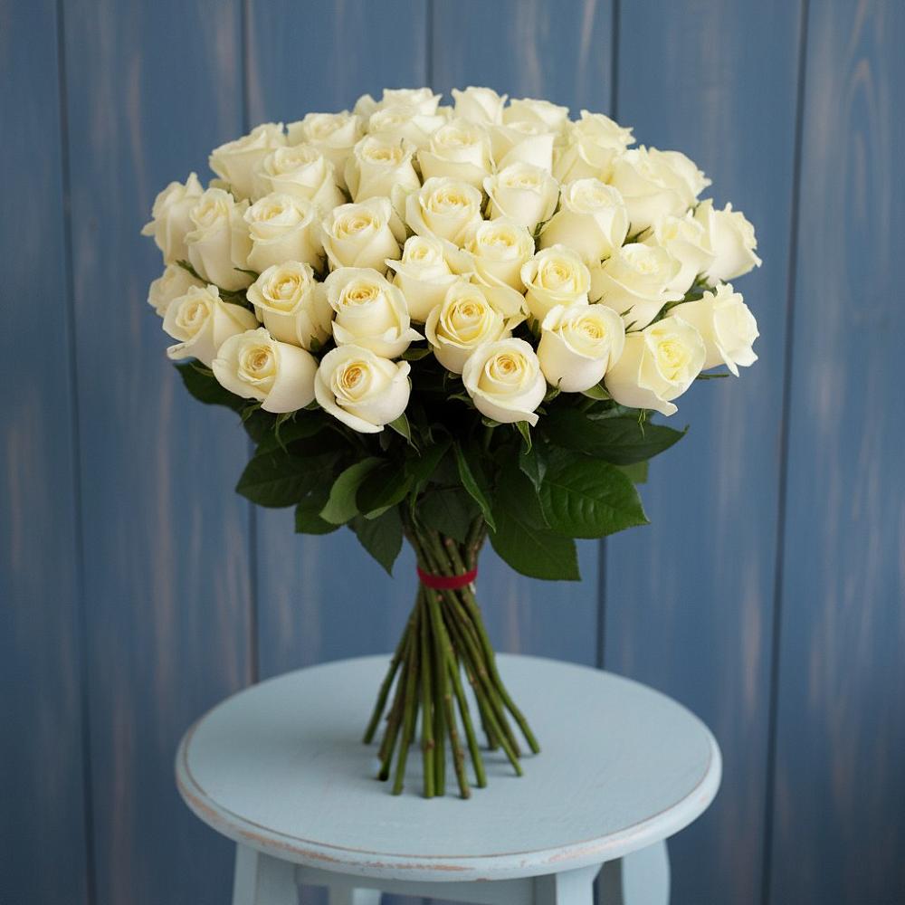 Букет 51 Белая роза Эдлесс Лав в Олу