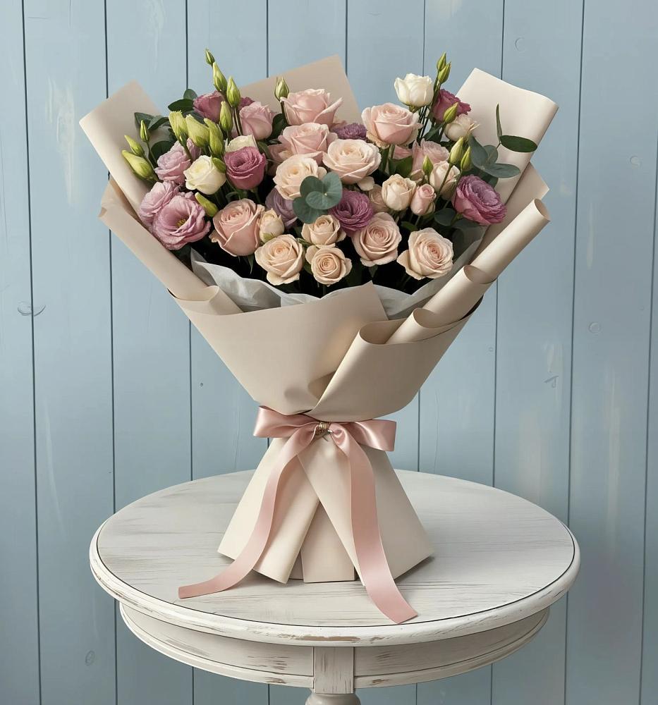 Букет цветов из: Розы и Лизиантусы в Олу