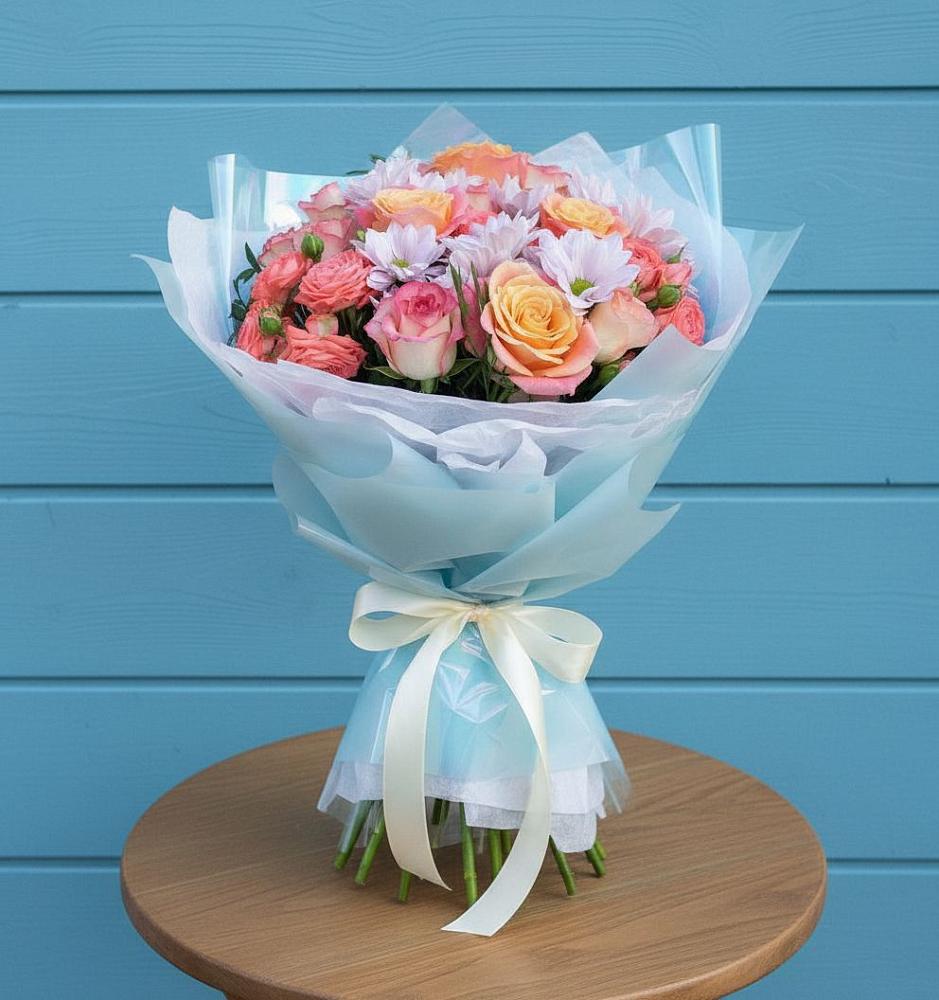 Букет цветов из: Хризантемы и Розы в Олу