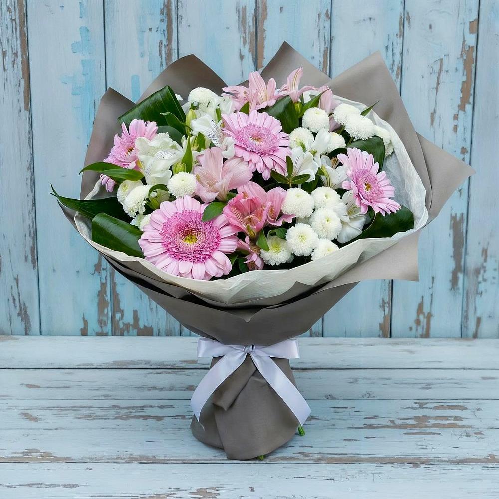 Букет цветов из: Герберы, Альстромерии и Хризантемы в Олу